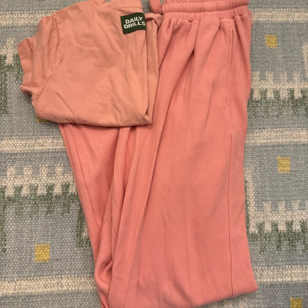 Daily Drills matching baby tee and ribbed thermal sweatpants set
